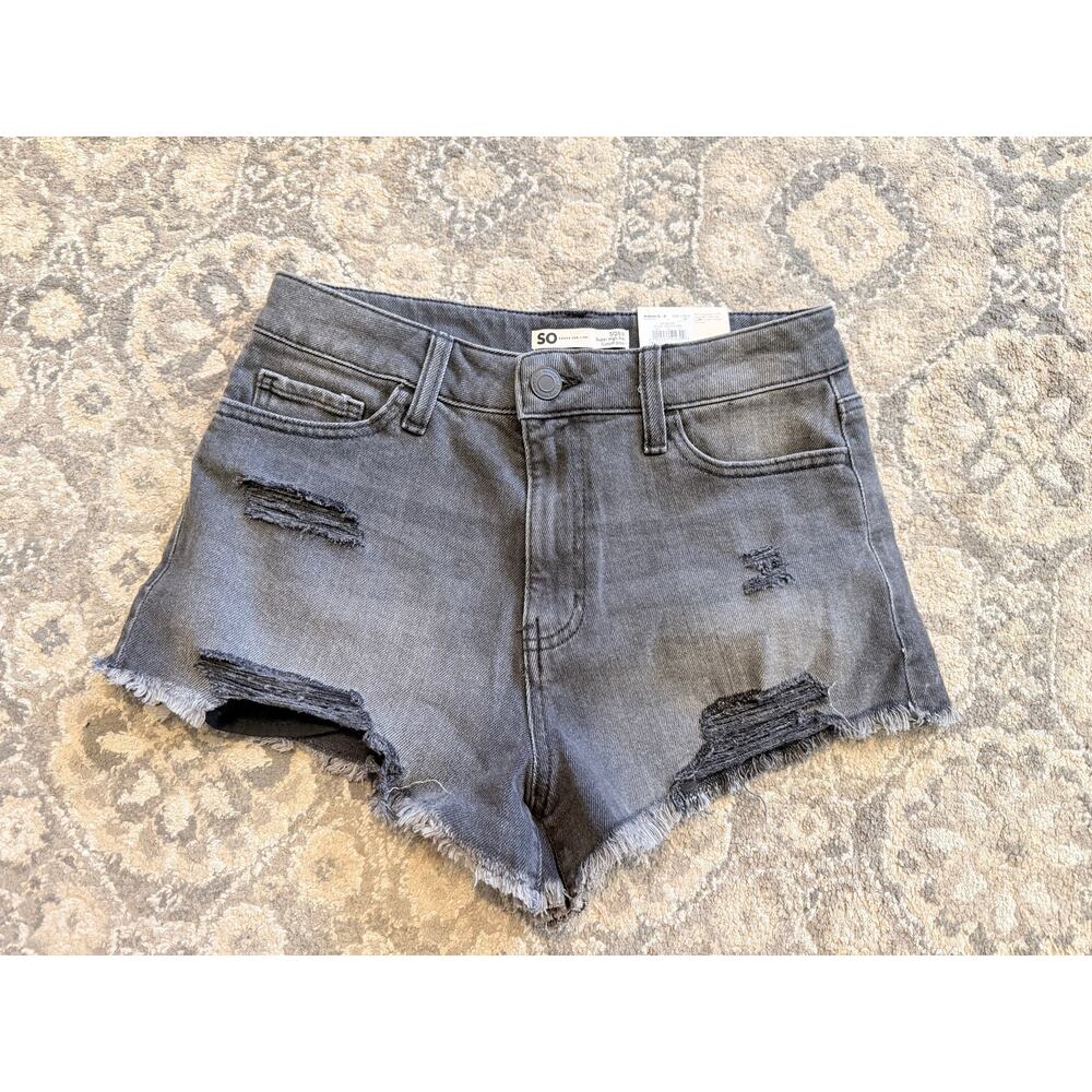 SO High Rise Cutoff Jean Shorts Womens Size 7/28 Black Distressed Raw Hem Denim